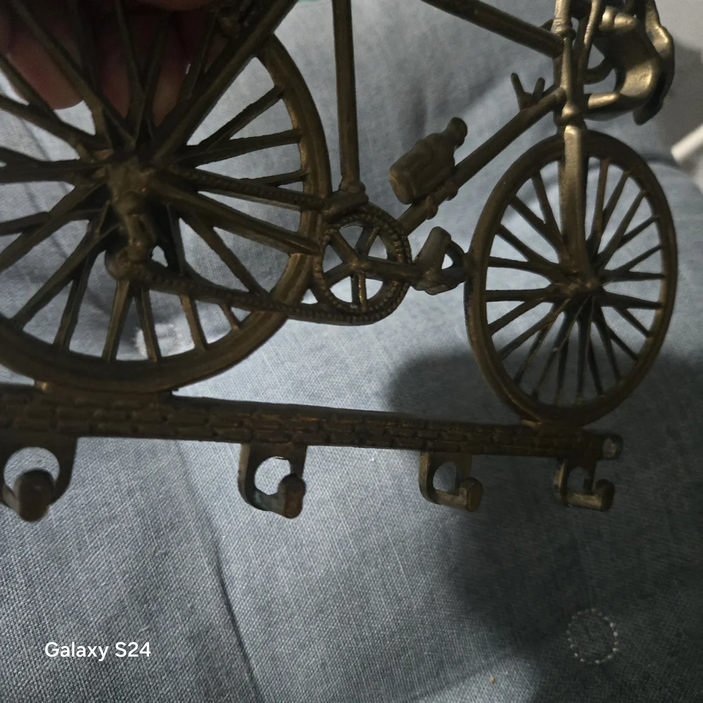 Vintage Brass Bicycle Wall Hook Rack in Gold Tone